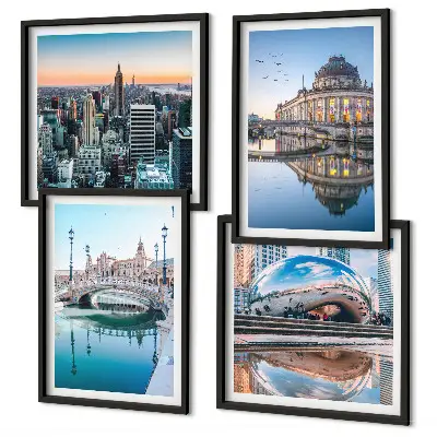 Architektura miast w wodzie zestaw 4 obrazów w ramie