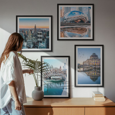 Zestaw 4 obrazów w ramie Architektura miast w wodzie