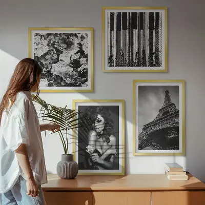 Zestaw obrazów dekoracyjnych portret kobiety z różą i wieżą Eiffla