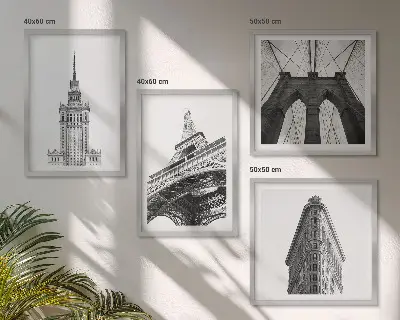 Zestaw obrazów dekoracyjnych z motywem minimalistycznej architektury w czerni i bieli