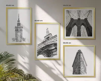 Zestaw obrazów dekoracyjnych z motywem minimalistycznej architektury w czerni i bieli