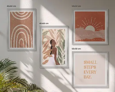 Boho abstrakcyjne kształty poliptyk w ramie