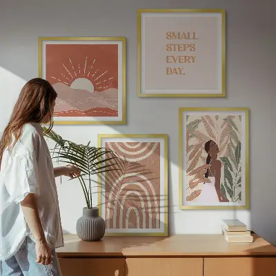 Boho abstrakcyjne kształty poliptyk w ramie