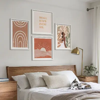 Boho abstrakcyjne kształty poliptyk w ramie