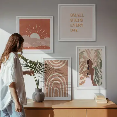 Boho abstrakcyjne kształty poliptyk w ramie