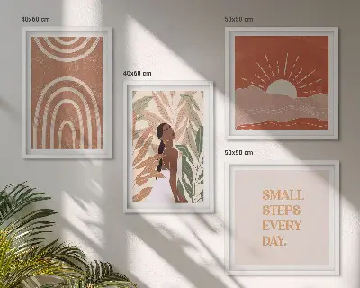 Boho abstrakcyjne kształty poliptyk w ramie