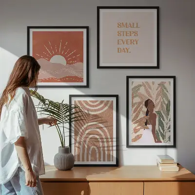 Boho abstrakcyjne kształty poliptyk w ramie