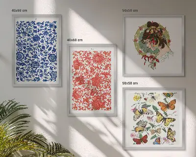 Zestaw obrazów dekoracyjnych vintage kwiaty, motyle i ornamenty