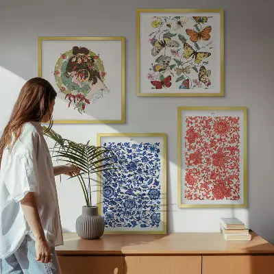 Zestaw obrazów dekoracyjnych vintage kwiaty, motyle i ornamenty