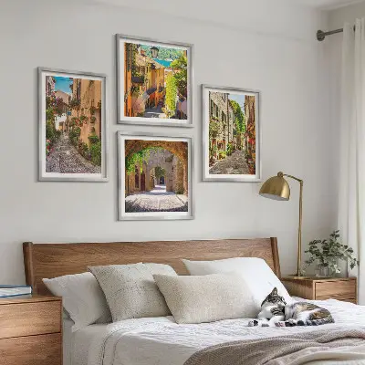 Zestaw 4 obrazów w ramie włoskie ulice z motywem kwiatów i architektury