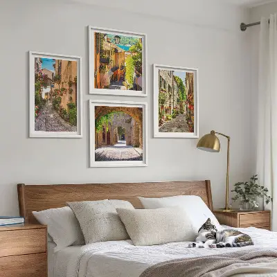 Zestaw 4 obrazów w ramie włoskie ulice z motywem kwiatów i architektury
