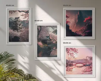 Krajobrazy Japonii fantasy zestaw 4 obrazów w ramie