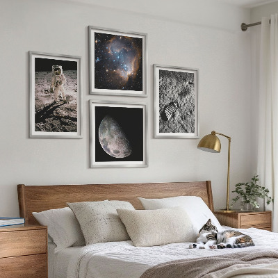 Zestaw 4 obrazów w ramie Astronauta Księżyc ślad zdjęcie