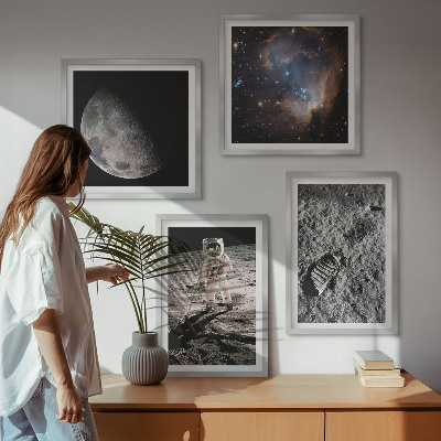 Zestaw 4 obrazów w ramie Astronauta Księżyc ślad zdjęcie