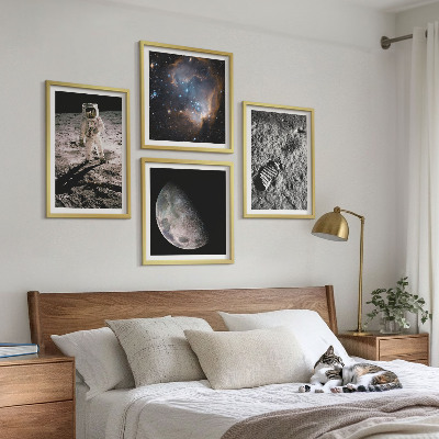 Zestaw 4 obrazów w ramie Astronauta Księżyc ślad zdjęcie