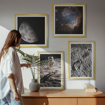 Zestaw 4 obrazów w ramie Astronauta Księżyc ślad zdjęcie