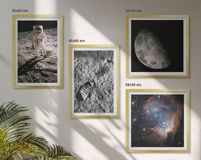 Zestaw 4 obrazów w ramie Astronauta Księżyc ślad zdjęcie