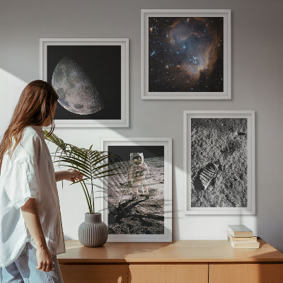 Zestaw 4 obrazów w ramie Astronauta Księżyc ślad zdjęcie