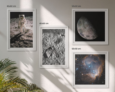Zestaw 4 obrazów w ramie Astronauta Księżyc ślad zdjęcie