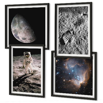Zestaw 4 obrazów w ramie Astronauta Księżyc ślad zdjęcie