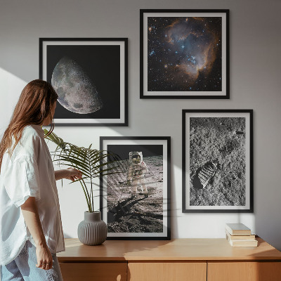 Zestaw 4 obrazów w ramie Astronauta Księżyc ślad zdjęcie