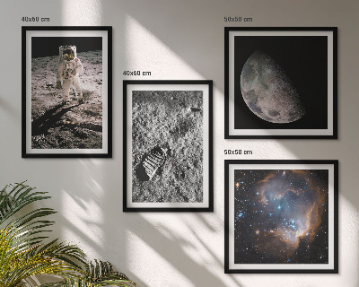 Zestaw 4 obrazów w ramie Astronauta Księżyc ślad zdjęcie