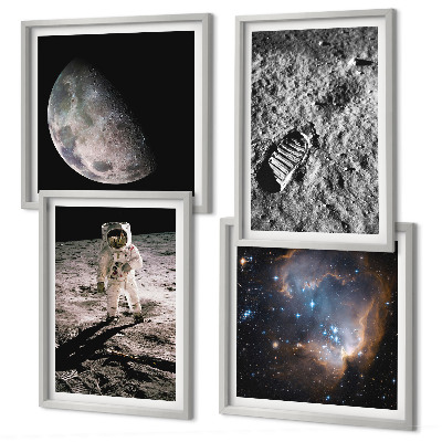 Zestaw 4 obrazów w ramie Astronauta Księżyc ślad zdjęcie