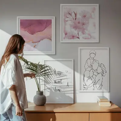 Kwiaty rodzina minimalistycznie poliptyk w ramie