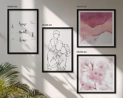 Kwiaty rodzina minimalistycznie poliptyk w ramie