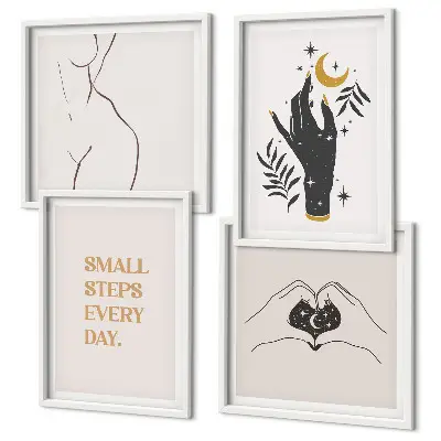 Zestaw 4 obrazów w ramie Minimalistyczne boho ilustracje