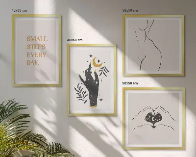 Zestaw 4 obrazów w ramie minimalistyczne ilustracje w stylu boho