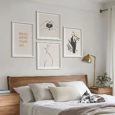 Zestaw 4 obrazów w ramie minimalistyczne ilustracje w stylu boho