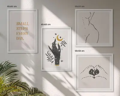 Zestaw 4 obrazów w ramie minimalistyczne ilustracje w stylu boho