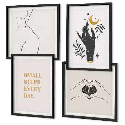 Zestaw 4 obrazów w ramie minimalistyczne ilustracje w stylu boho