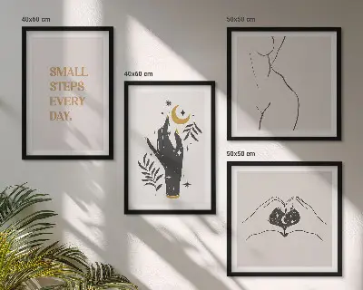 Zestaw 4 obrazów w ramie minimalistyczne ilustracje w stylu boho