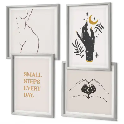 Zestaw 4 obrazów w ramie minimalistyczne ilustracje w stylu boho