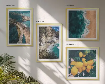 Poliptyk w ramie morze, plaża, cytryny i góry