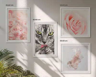 Szary kot wśród róż w stylu abstrakcyjnym poliptyk w ramie