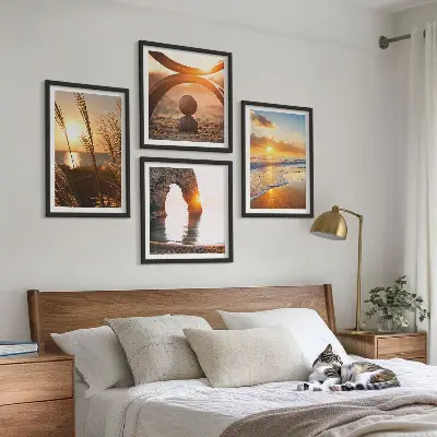 Zestaw obrazów dekoracyjnych spokojne pejzaże plaży w słońcu