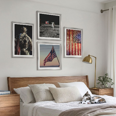 Zestaw 4 obrazów w ramie Amerykańskie symbole flaga USA