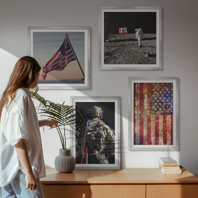 Zestaw 4 obrazów w ramie Amerykańskie symbole flaga USA
