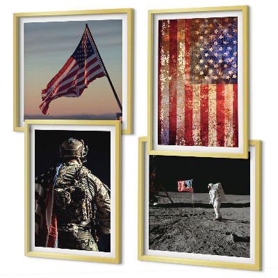 Zestaw 4 obrazów w ramie Amerykańskie symbole flaga USA