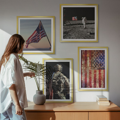 Zestaw 4 obrazów w ramie Amerykańskie symbole flaga USA