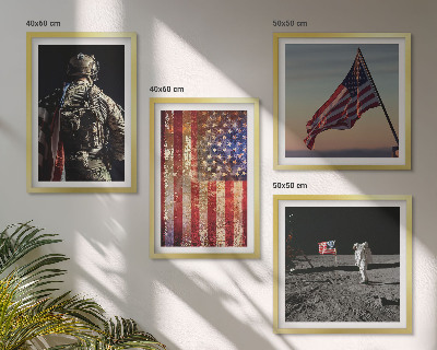 Zestaw 4 obrazów w ramie Amerykańskie symbole flaga USA