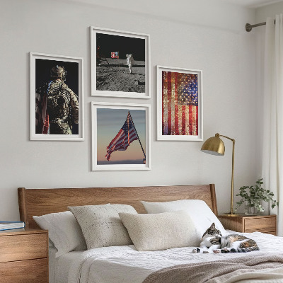 Zestaw 4 obrazów w ramie Amerykańskie symbole flaga USA