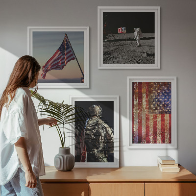 Zestaw 4 obrazów w ramie Amerykańskie symbole flaga USA
