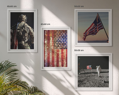 Zestaw 4 obrazów w ramie Amerykańskie symbole flaga USA