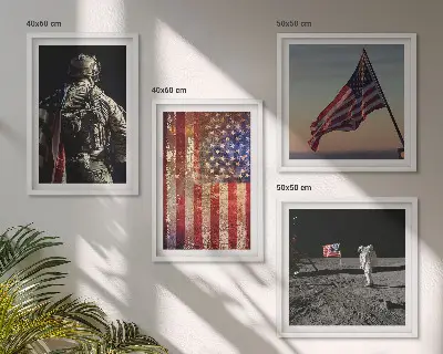 Amerykańskie symbole flaga USA zestaw 4 obrazów w ramie