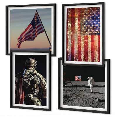 Zestaw 4 obrazów w ramie Amerykańskie symbole flaga USA