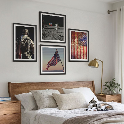 Zestaw 4 obrazów w ramie Amerykańskie symbole flaga USA